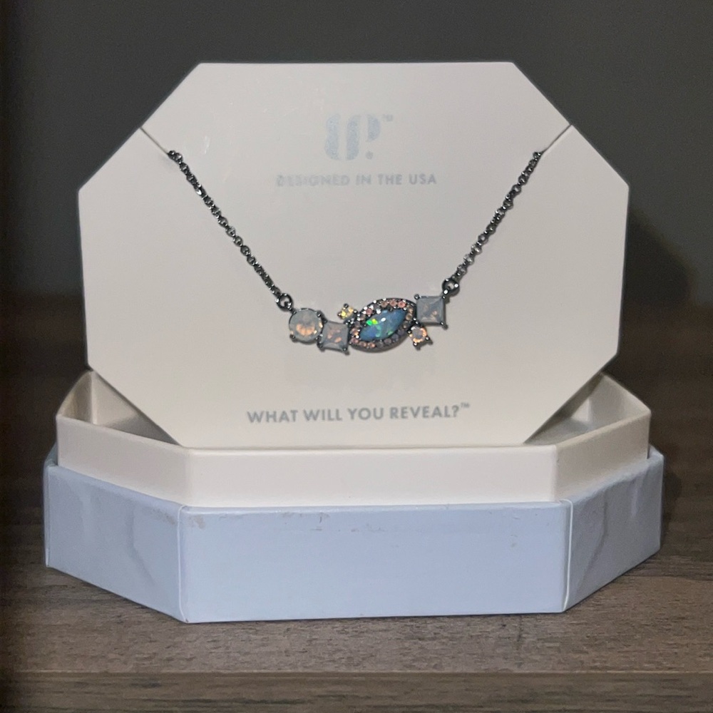 NWT Ice-Blue Fire Opal & Hematite Necklace
